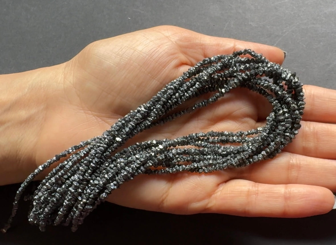 Diamond Natural Raw Textured Black Color in Natural Shape, Rough Diamond Strand, 40cm / 2-3.5mm / Hole 0.3mm