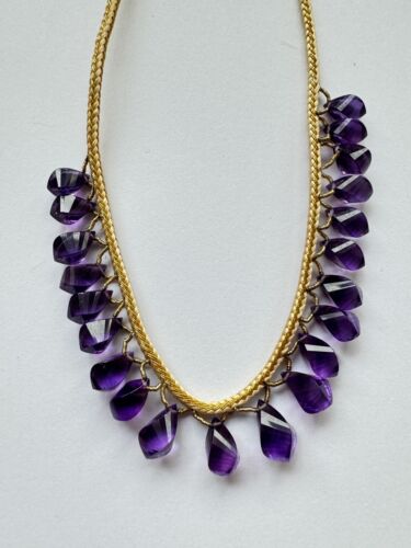 Beautiful Necklace With Faceted Amethyst Drops - Fancy Cut