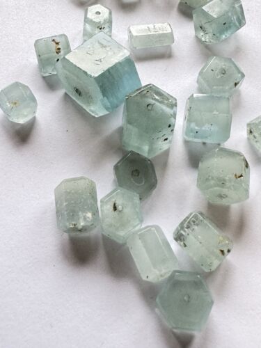 Rare 5 Pieces Beautiful Elaborate Reeds Light Blue Aquamarine With Holes
