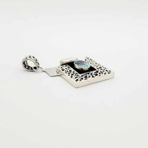 Rare Creative 925 Sterling Silver Pendant Jewelry With Blue Topaz 34.5x29.5mm