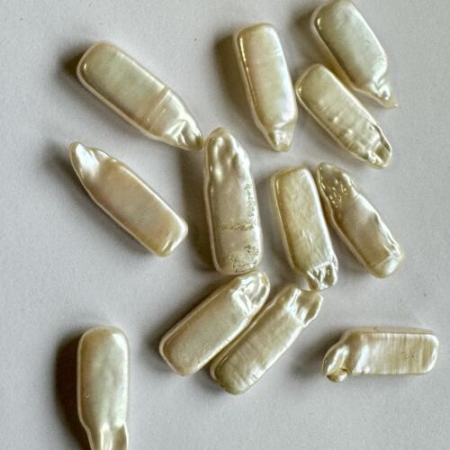 5 Pieces Beautiful Rare Elaborate White Long Pearls With 2 Holes For Jewellery