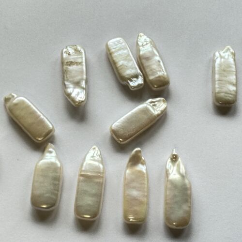 5 Pieces Beautiful Rare Elaborate White Long Pearls With 2 Holes For Jewellery