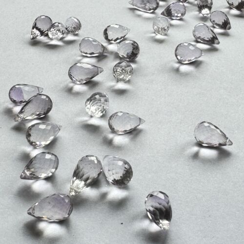 10 Pieces Beautiful Faceted Loose Beads Drops Light Purple Amethyst With Holes 7-8 mm