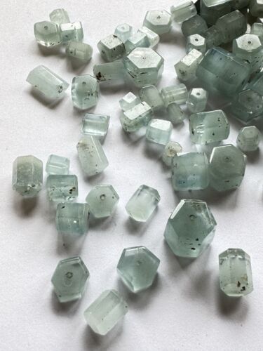 Rare 5 Pieces Beautiful Elaborate Reeds Light Blue Aquamarine With Holes