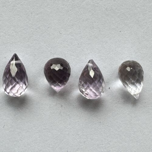 10 Pieces Beautiful Faceted Drops Light Purple Amethyst With Holes 7-8 mm