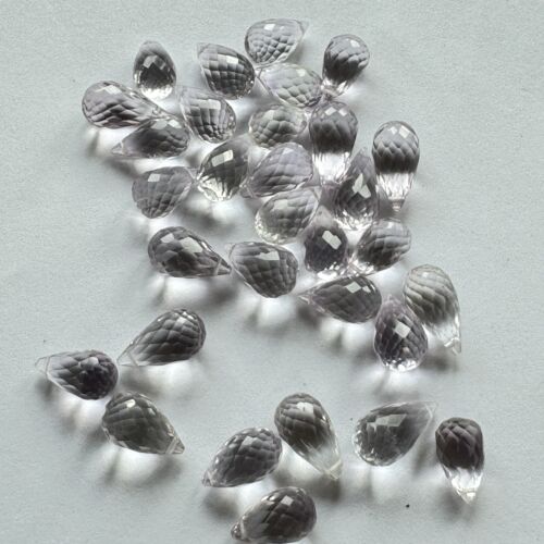 10 Pieces Beautiful Faceted Drops Light Purple Amethyst With Holes 7-8 mm