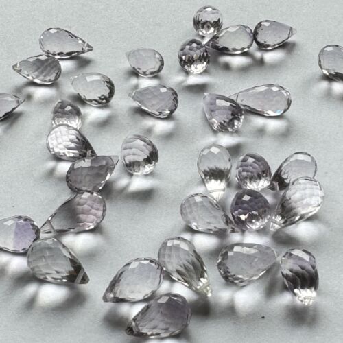 10 Pieces Beautiful Faceted Drops Light Purple Amethyst With Holes 7-8 mm