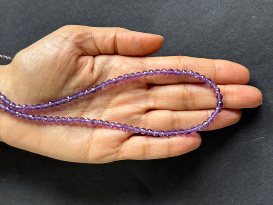Vibrant Purple Amethyst Round Bead Necklace-45cm