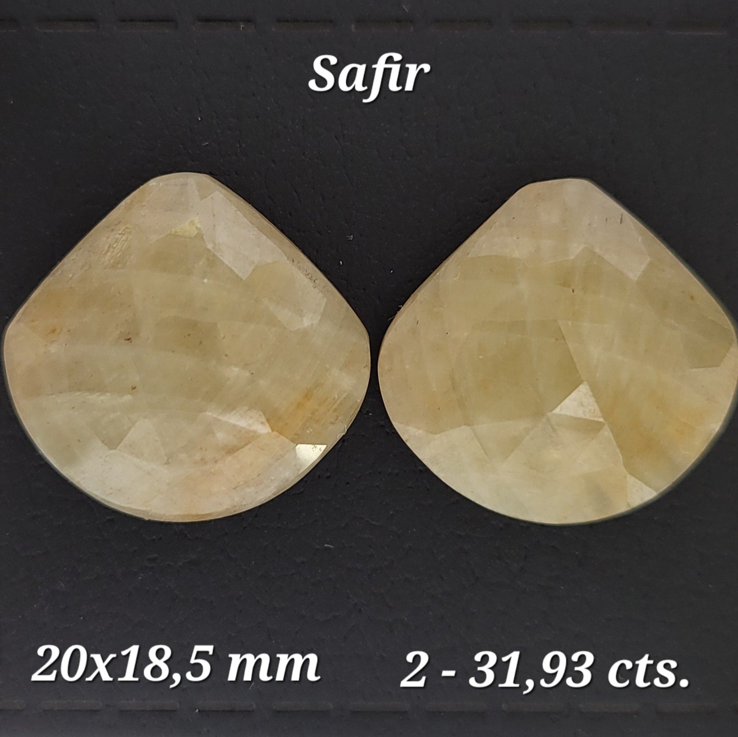 Saphir-Paar im gelben Rosenschliff mit flacher Rückseite