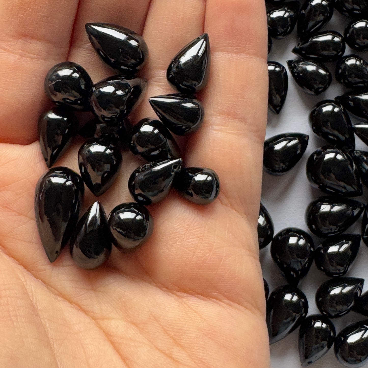 5 Black Onyx Drops Loose Beads Different Sizes Drilled on Both Sides