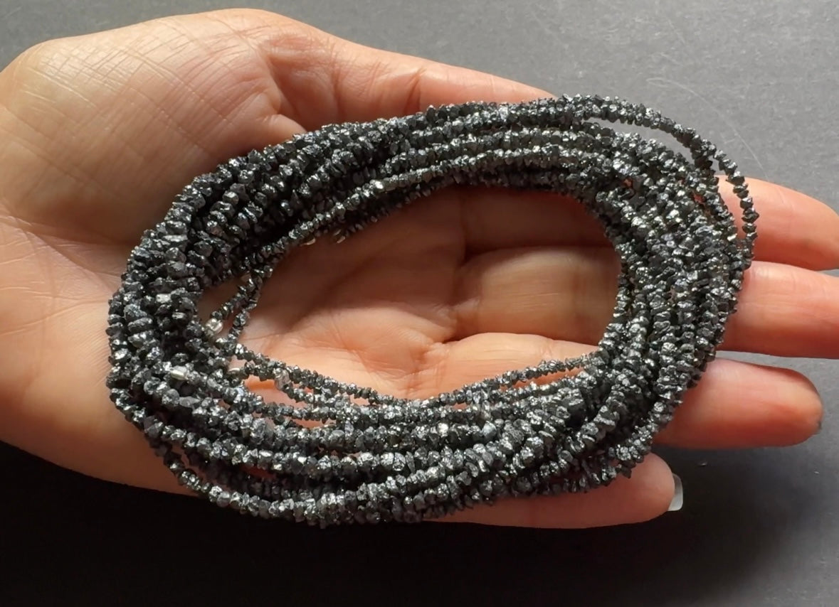 Diamond Natural Raw Textured Black Color in Natural Shape, Rough Diamond Strand, 40cm / 2-3.5mm / Hole 0.3mm