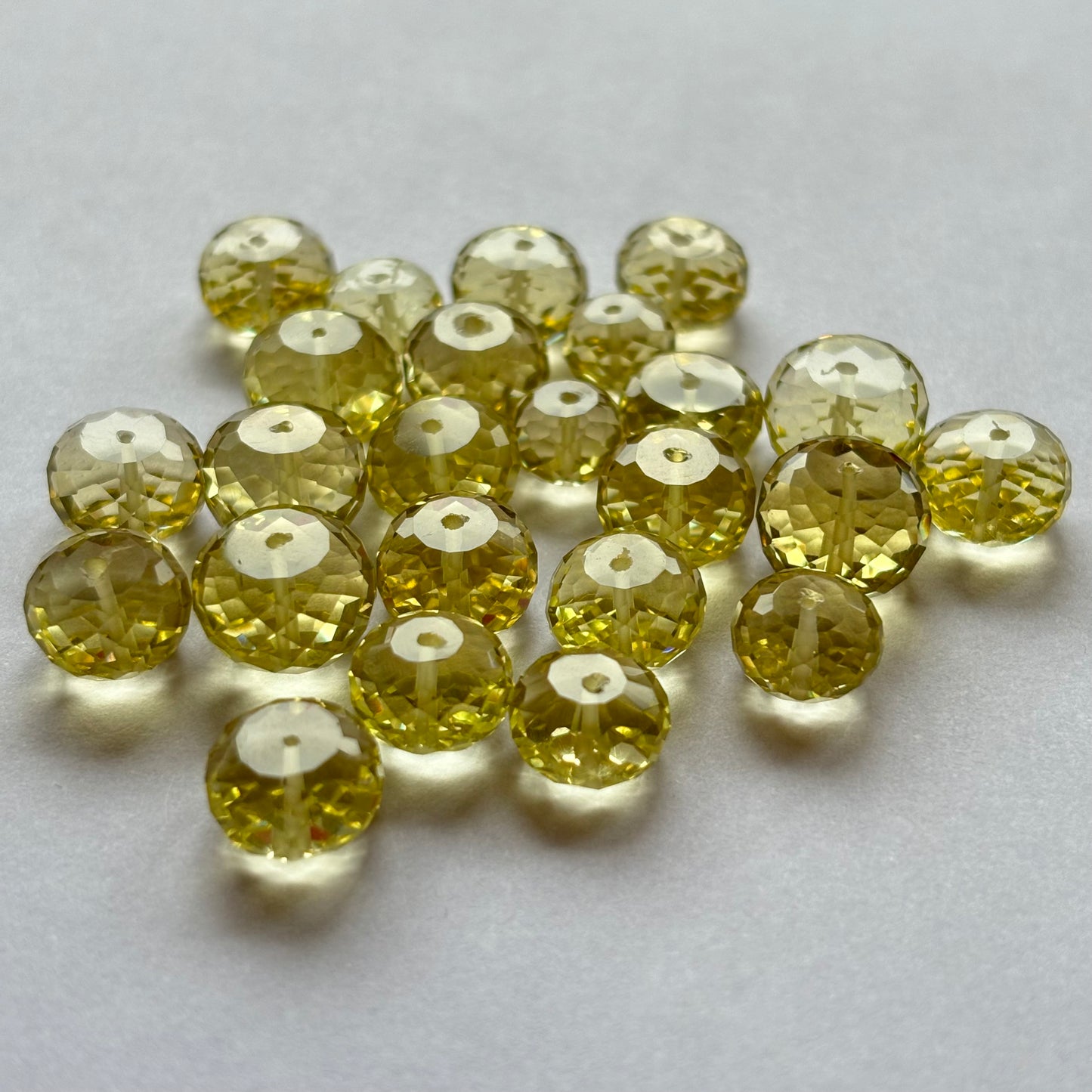 5 Pieces Beautiful Round Faceted Lemon Yellow Citrine With Holes About 7-10mm