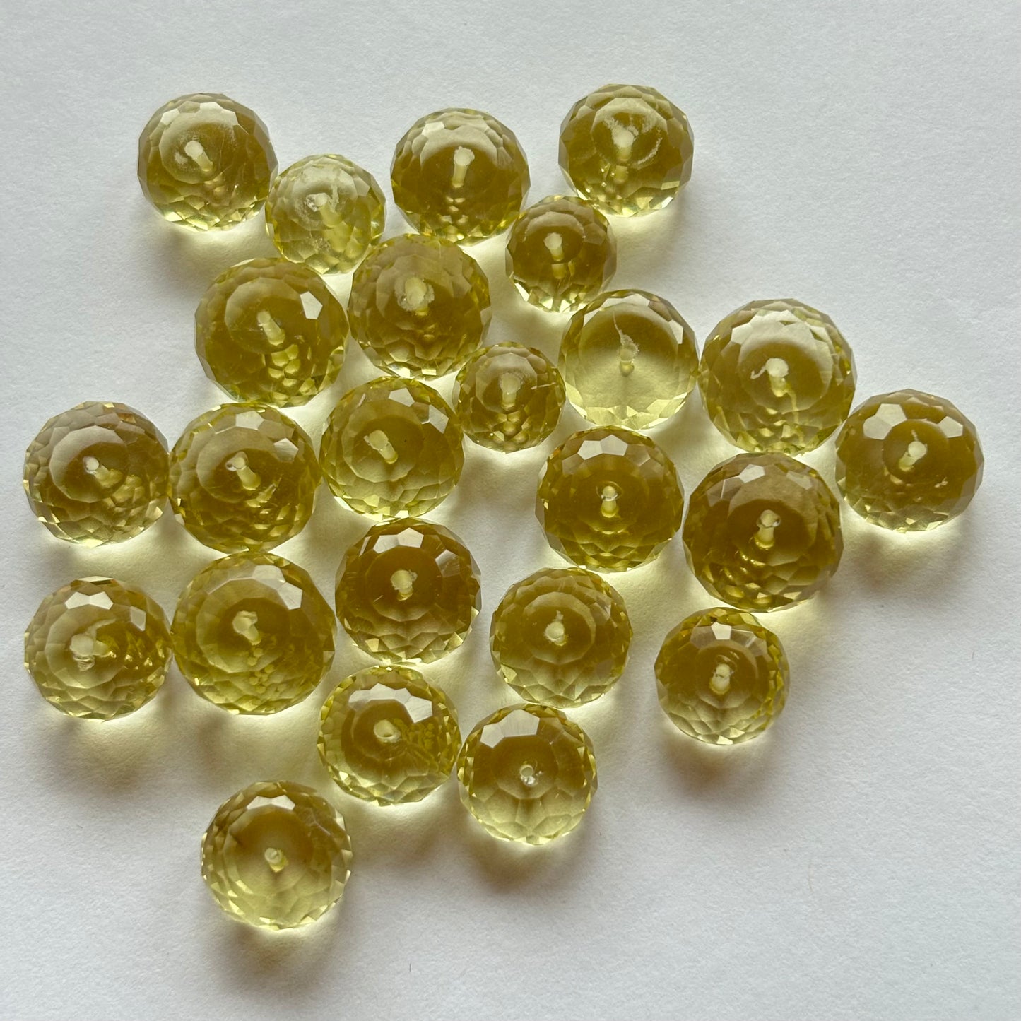 5 Pieces Beautiful Round Faceted Lemon Yellow Citrine With Holes About 7-10mm