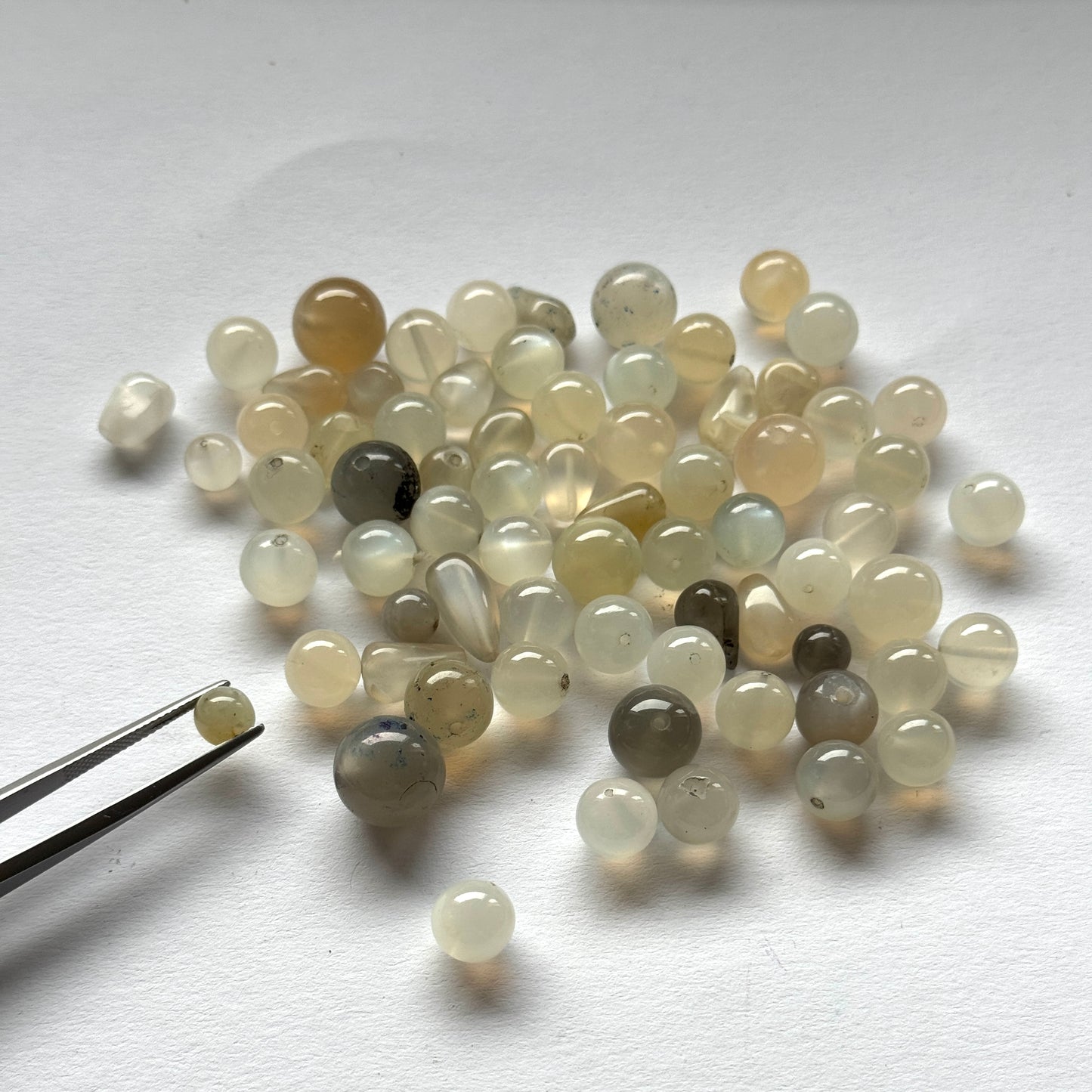 Moonstone Balls Drilled White Grey Colour Palette