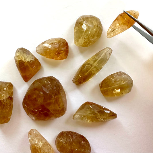 2 Pieces Fancy Cut Loose Beads Orange Tumbled Citrine With Holes And Inclusions