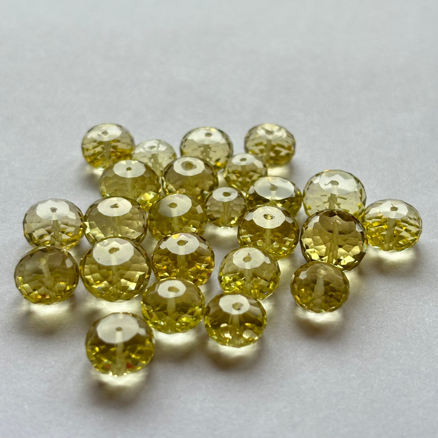 5 Pieces Beautiful Round Faceted Lemon Yellow Citrine With Holes About 7-10mm