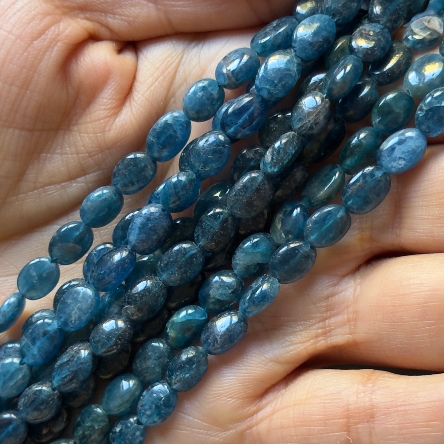 Polished Apatite Oval Bead Strand Deep Blue Brilliance
