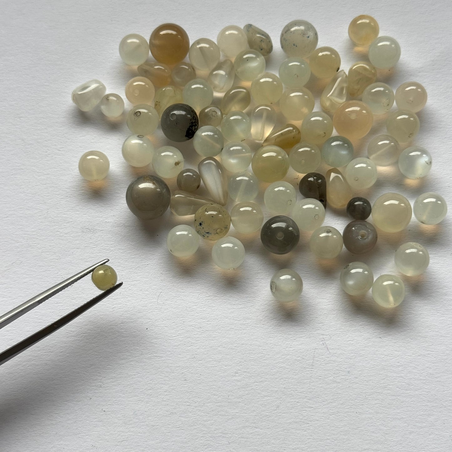 Moonstone Balls Drilled White Grey Colour Palette