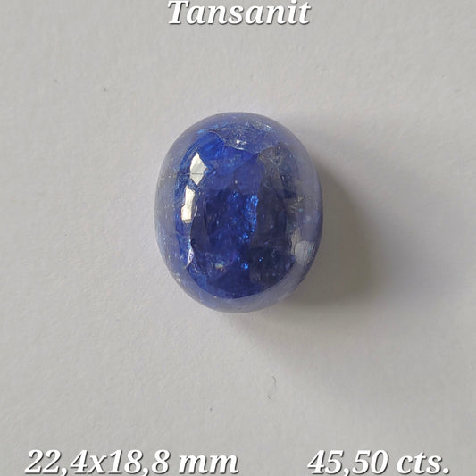 Tansanit Natürlicher Blauer Cabochon 22,4 x 18,8 mm 45,50 Karat Riesig aus Tansania