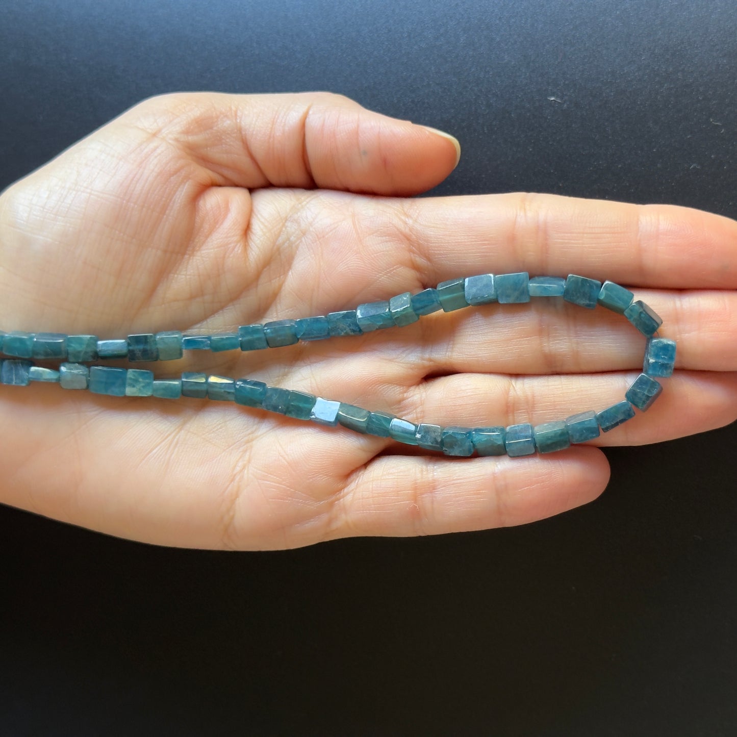 Hand Cut Apatite Rectangle Polished Cube Bead Strand Natural Blue Variations