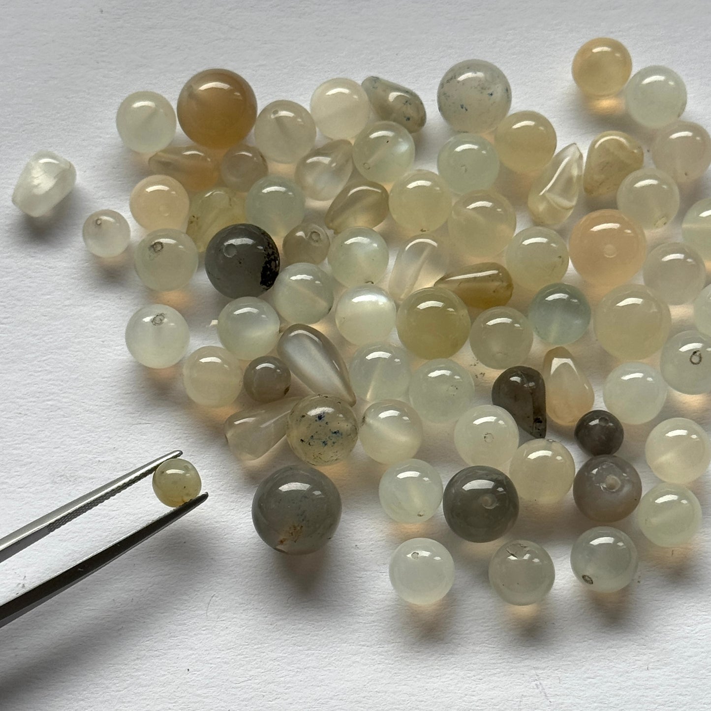 Moonstone Balls Drilled White Grey Colour Palette