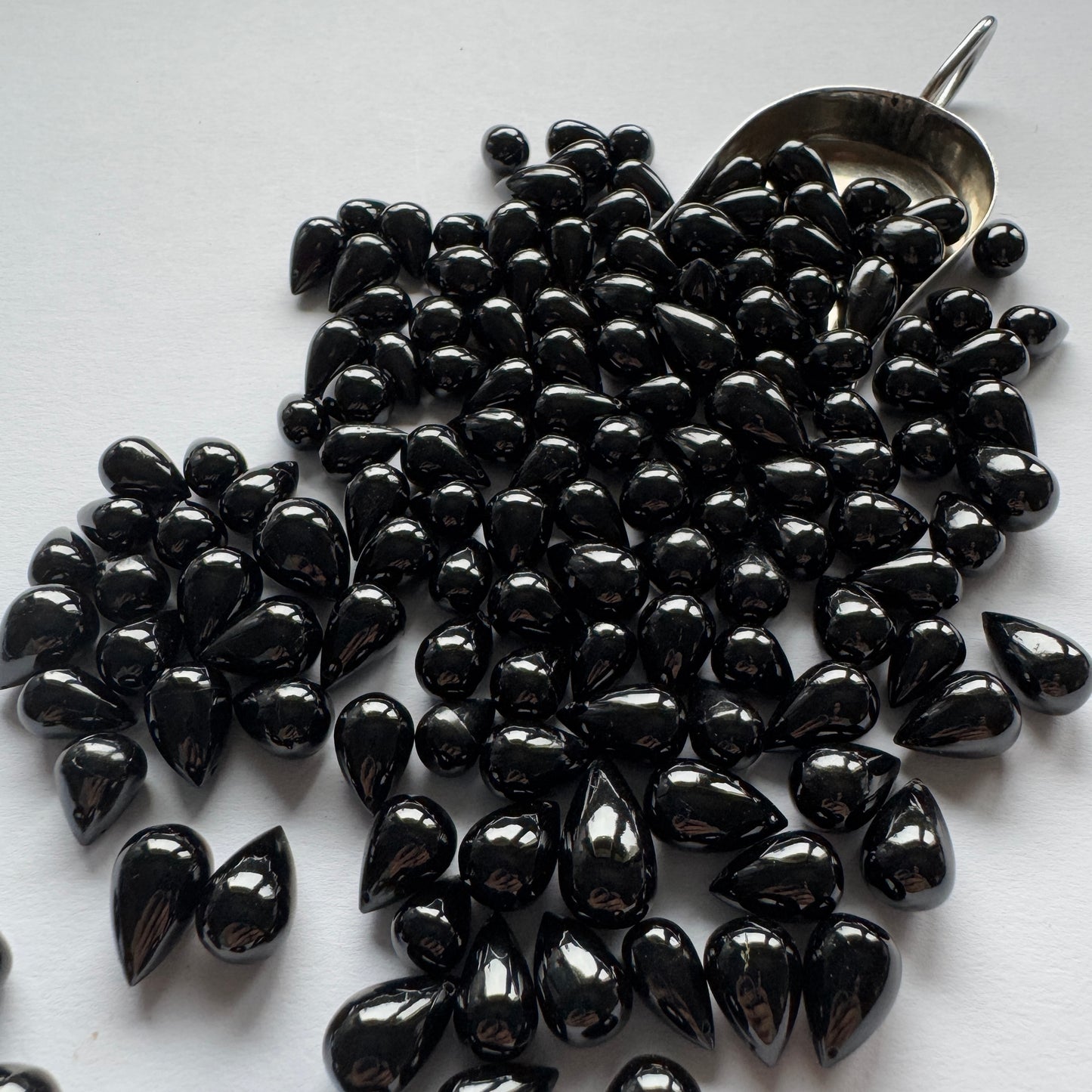 5 Black Onyx Drops Loose Beads Different Sizes Drilled on Both Sides