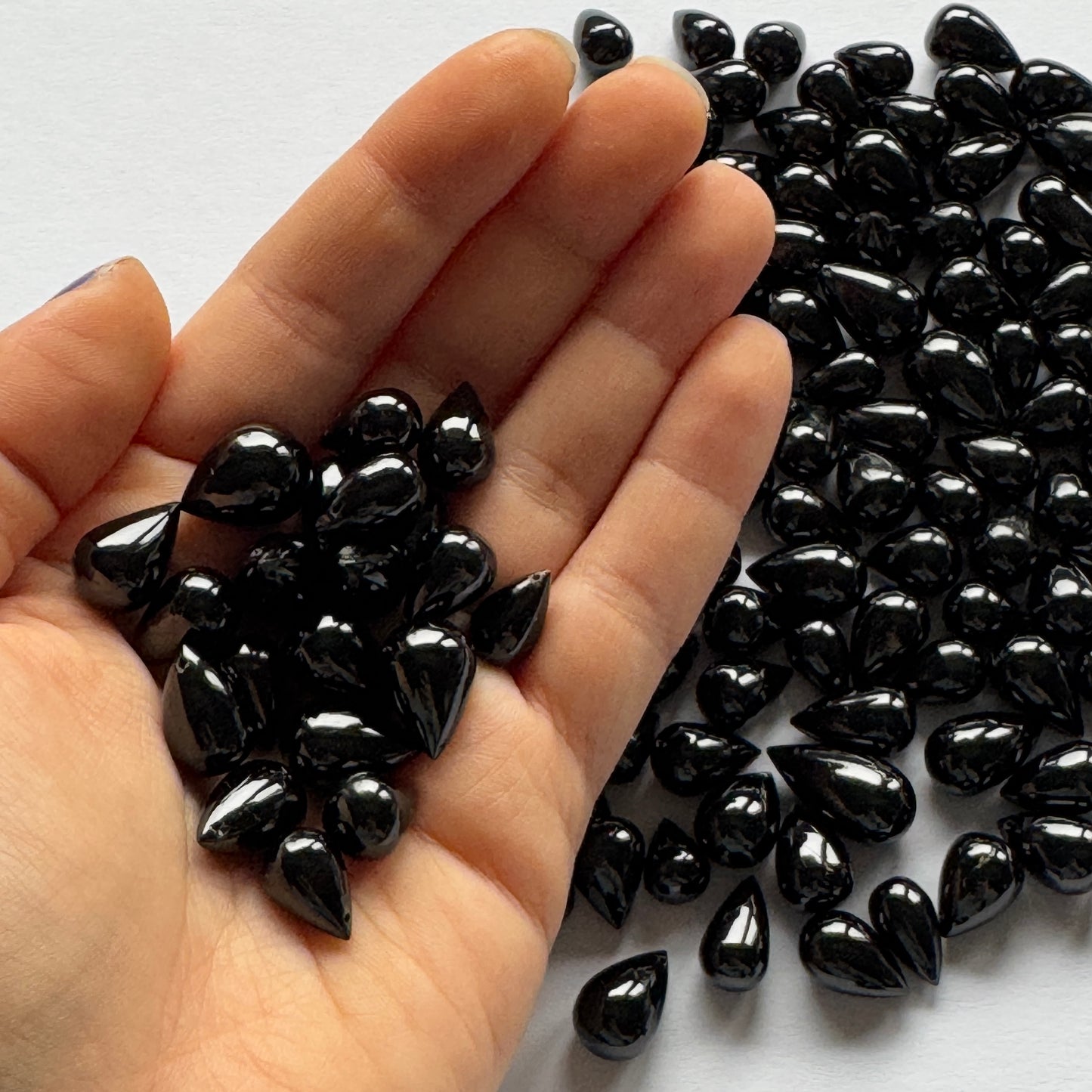 5 Black Onyx Drops Loose Beads Different Sizes Drilled on Both Sides
