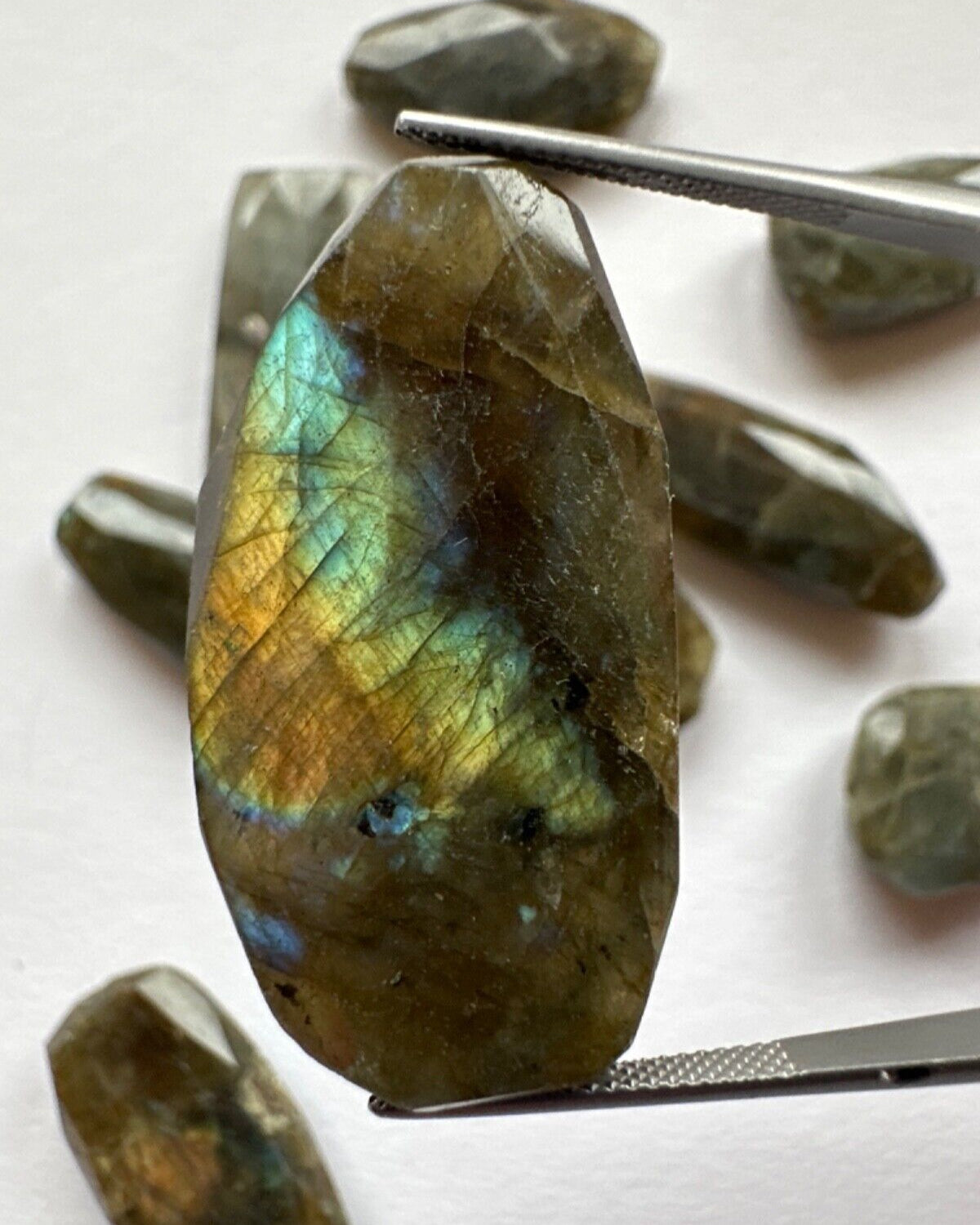 5 Huge Labradorite Fancy Beads Drilled With Great Opalescence!
