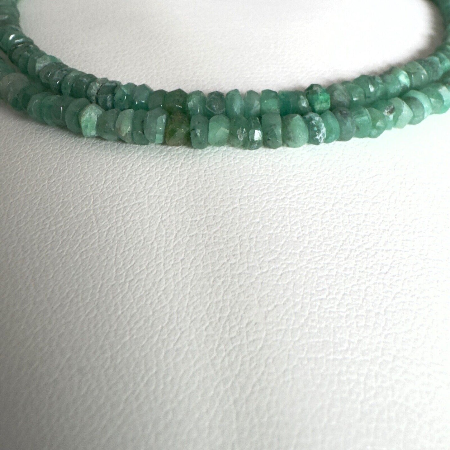 Rare Natural Emerald Rondelle Necklace 42cm 30-39,99 Carat With Silver Clasp