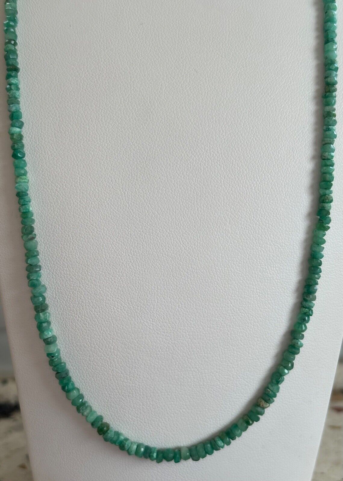 Rare Natural Emerald Rondelle Necklace 42cm 30-39,99 Carat With Silver Clasp