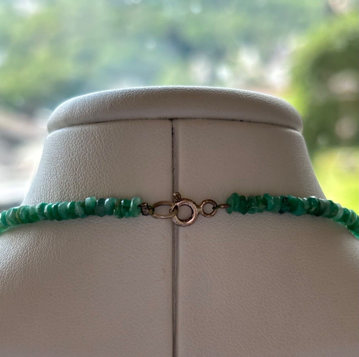 Rare Natural Emerald Rondelle Necklace 42cm 50-59,99 Carat With Silver Clasp