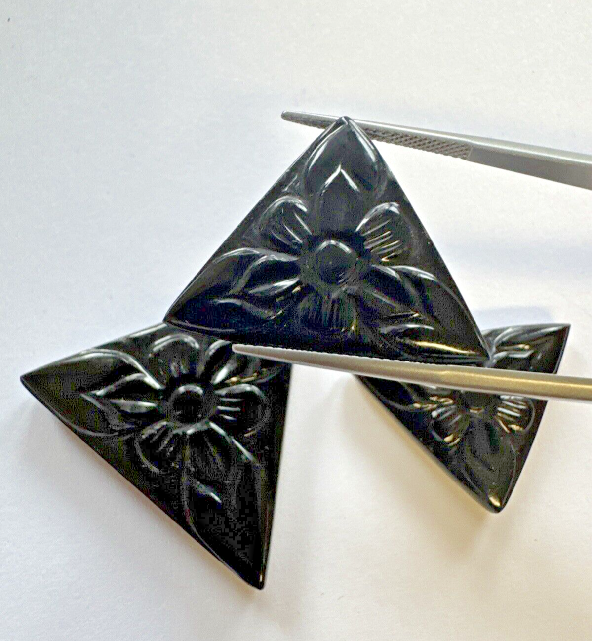 Onyx Triangle Engraved Flowers With Selection A Very Rare Find