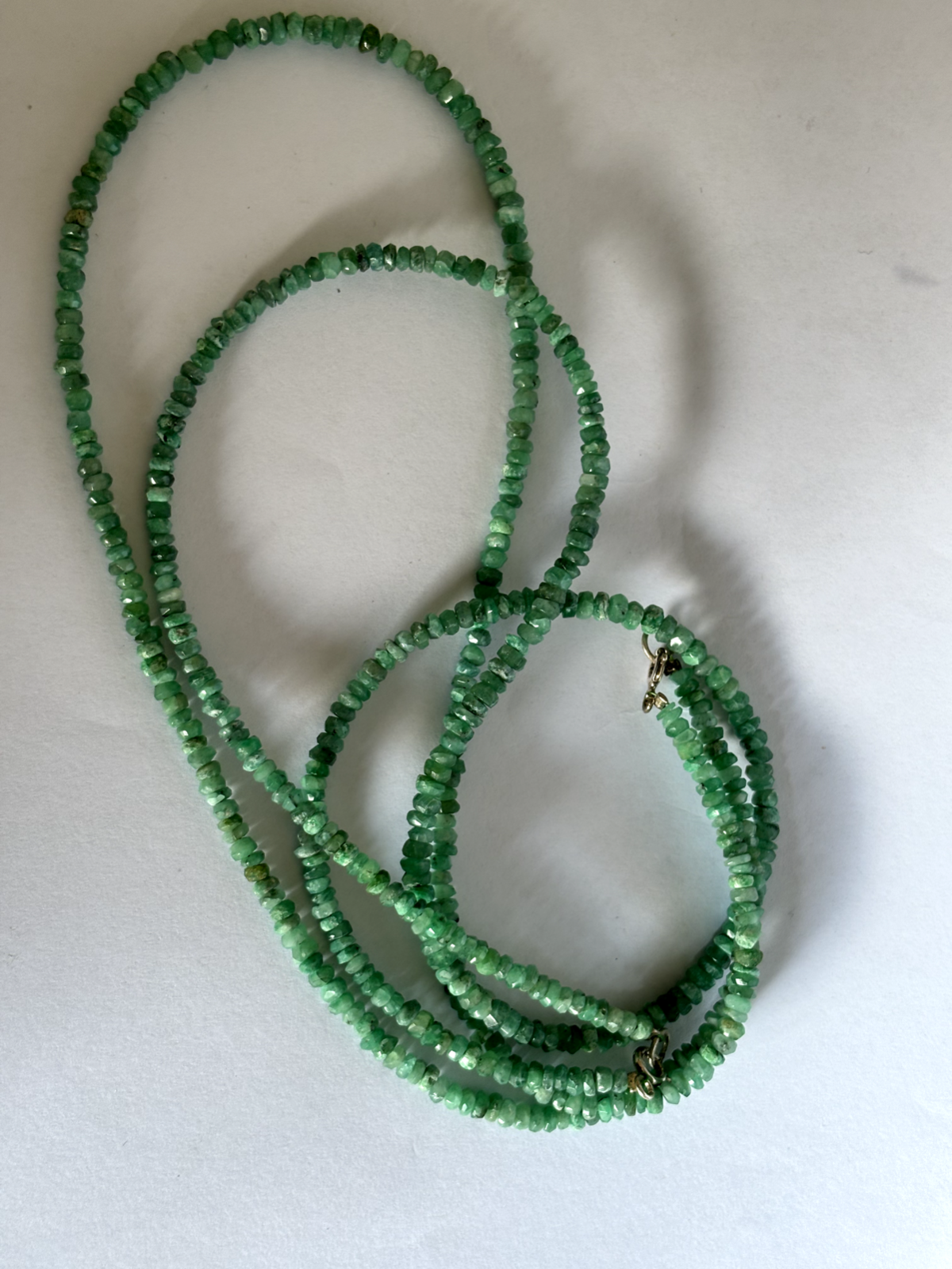 Rare Natural Emerald Rondelle Necklace 42cm 30-39,99 Carat With Silver Clasp