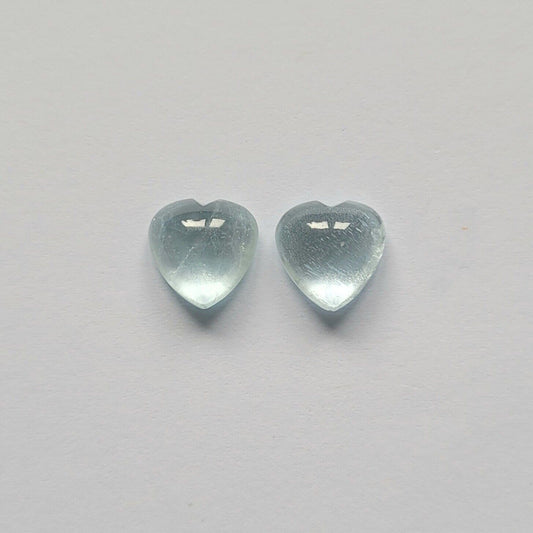 Aquamarine Natural Blue Heart Cut Cabochon 9 mm 4.79 Carats Pair