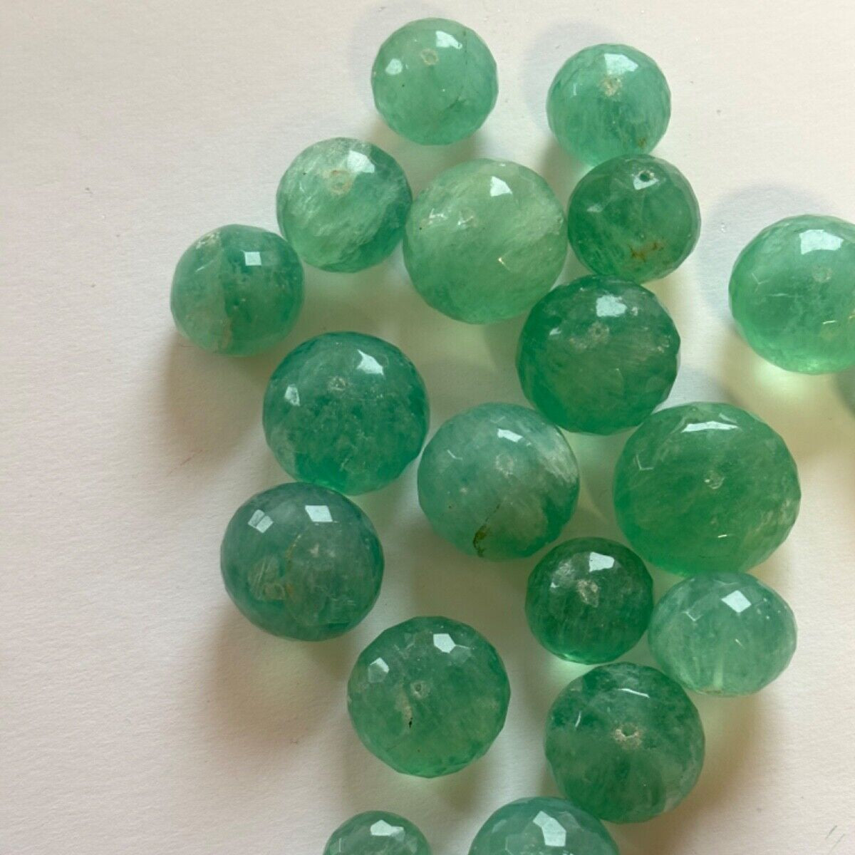 Chrysoprase Loose Beads Different Size Faceted Balls Set Of 2