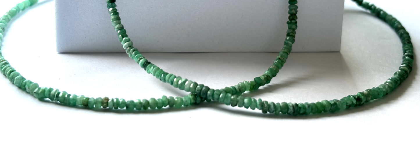 Rare Natural Emerald Rondelle Necklace 42cm 50-59,99 Carat With Silver Clasp