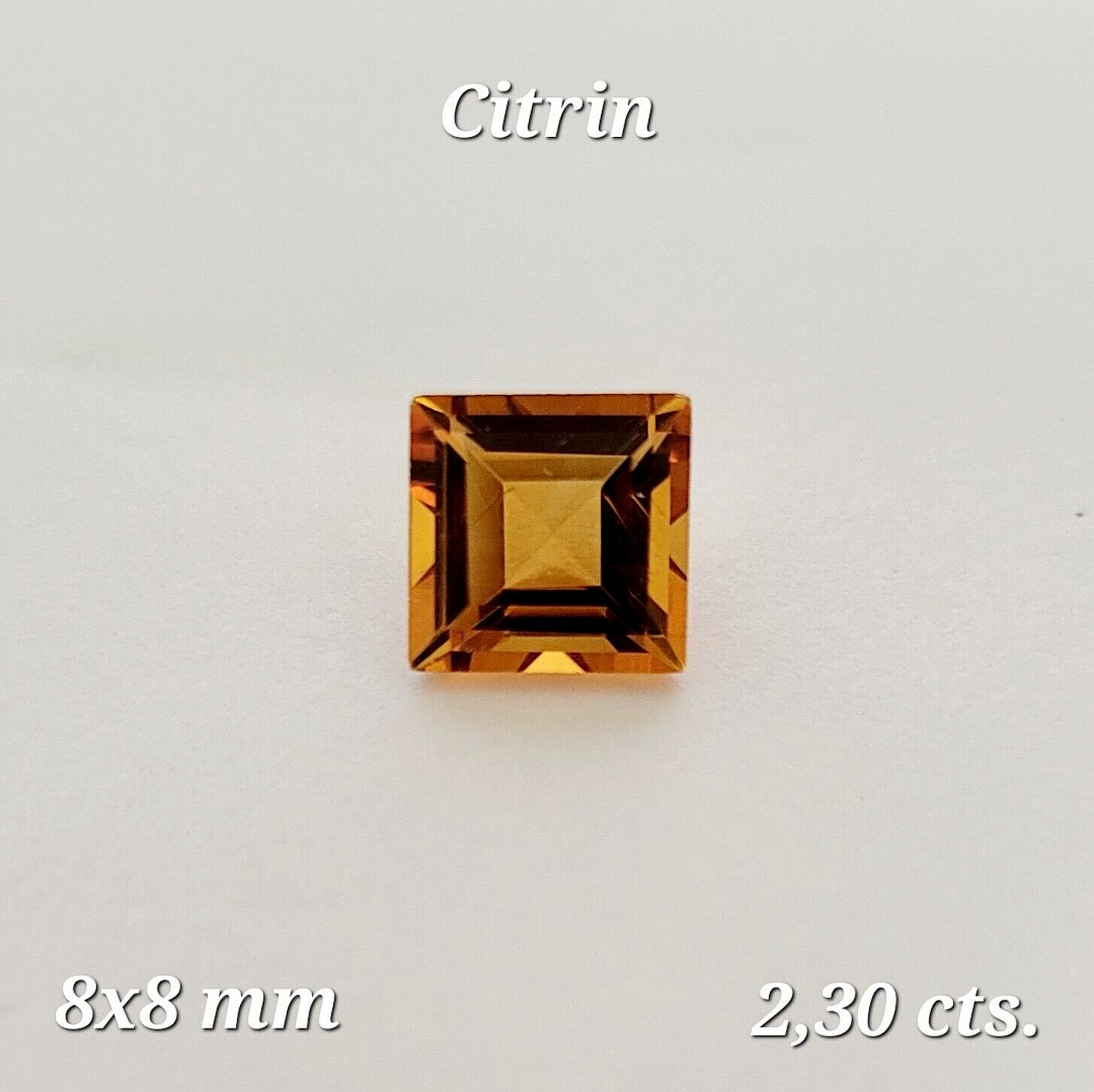 AAA+ Citrine Orange Square Faceted 2,30 Carats 8mm Top Quality