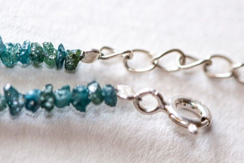 Echte blaue Rohdiamant Kette mit 925 Silber Verschluss ca. 45 cm