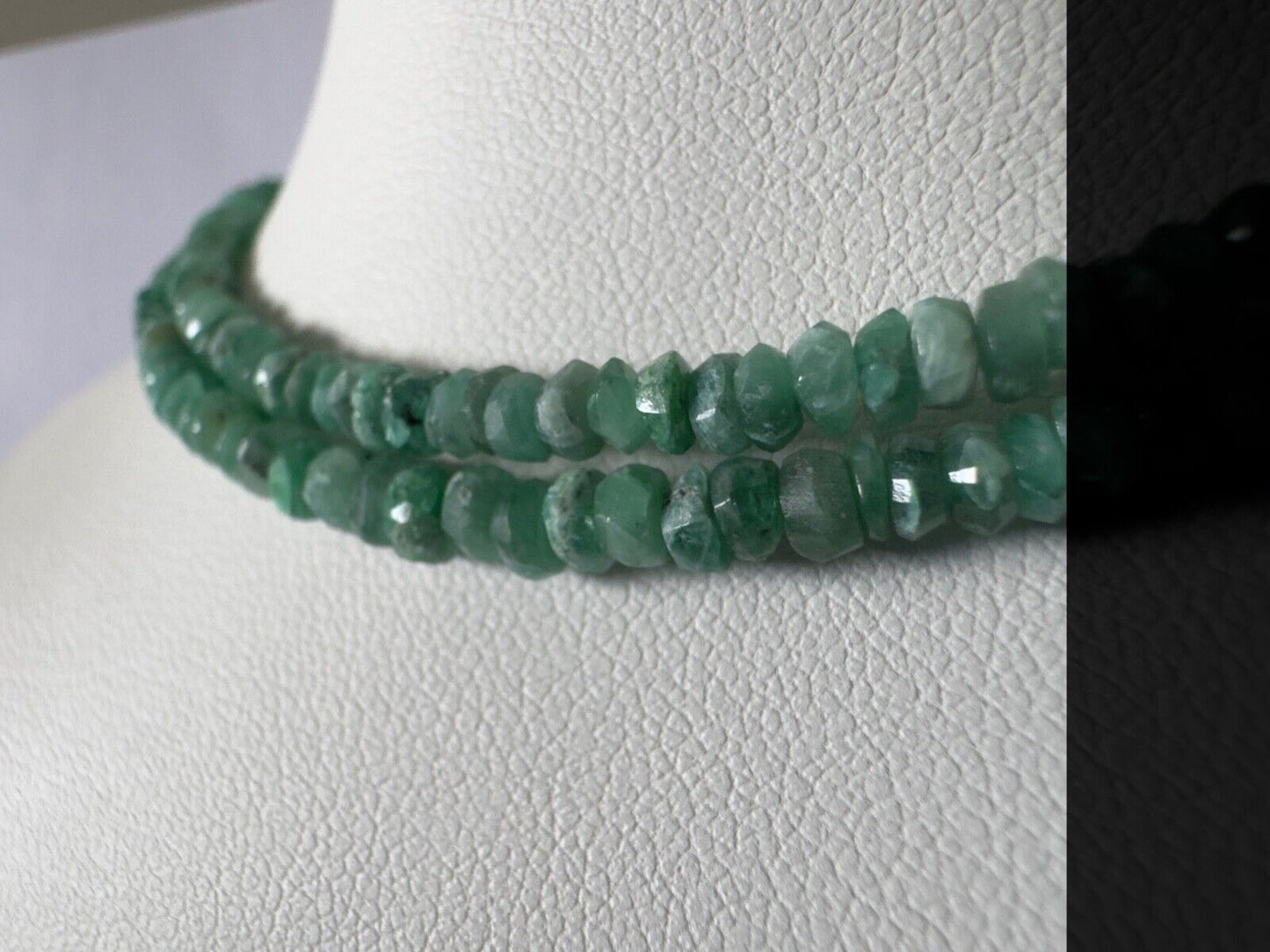 Rare Natural Emerald Rondelle Necklace 42cm 30-39,99 Carat With Silver Clasp