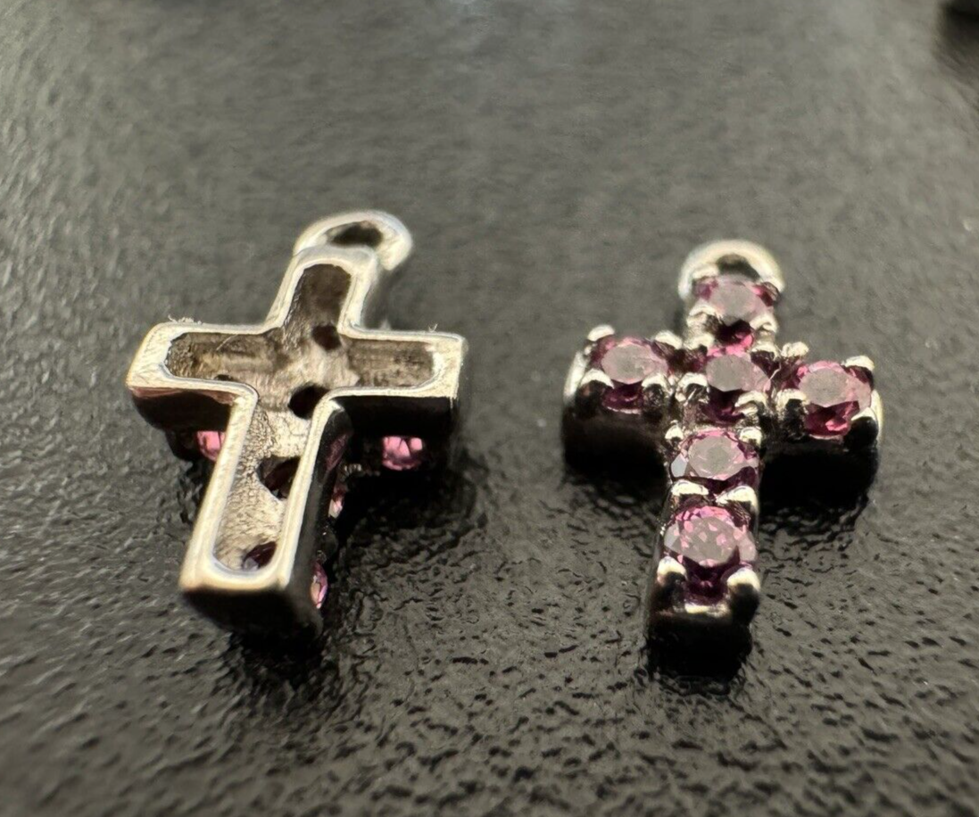 Silver Sterling Silver Charm With Pink Sapphires 9,22mm x 5, 80mm