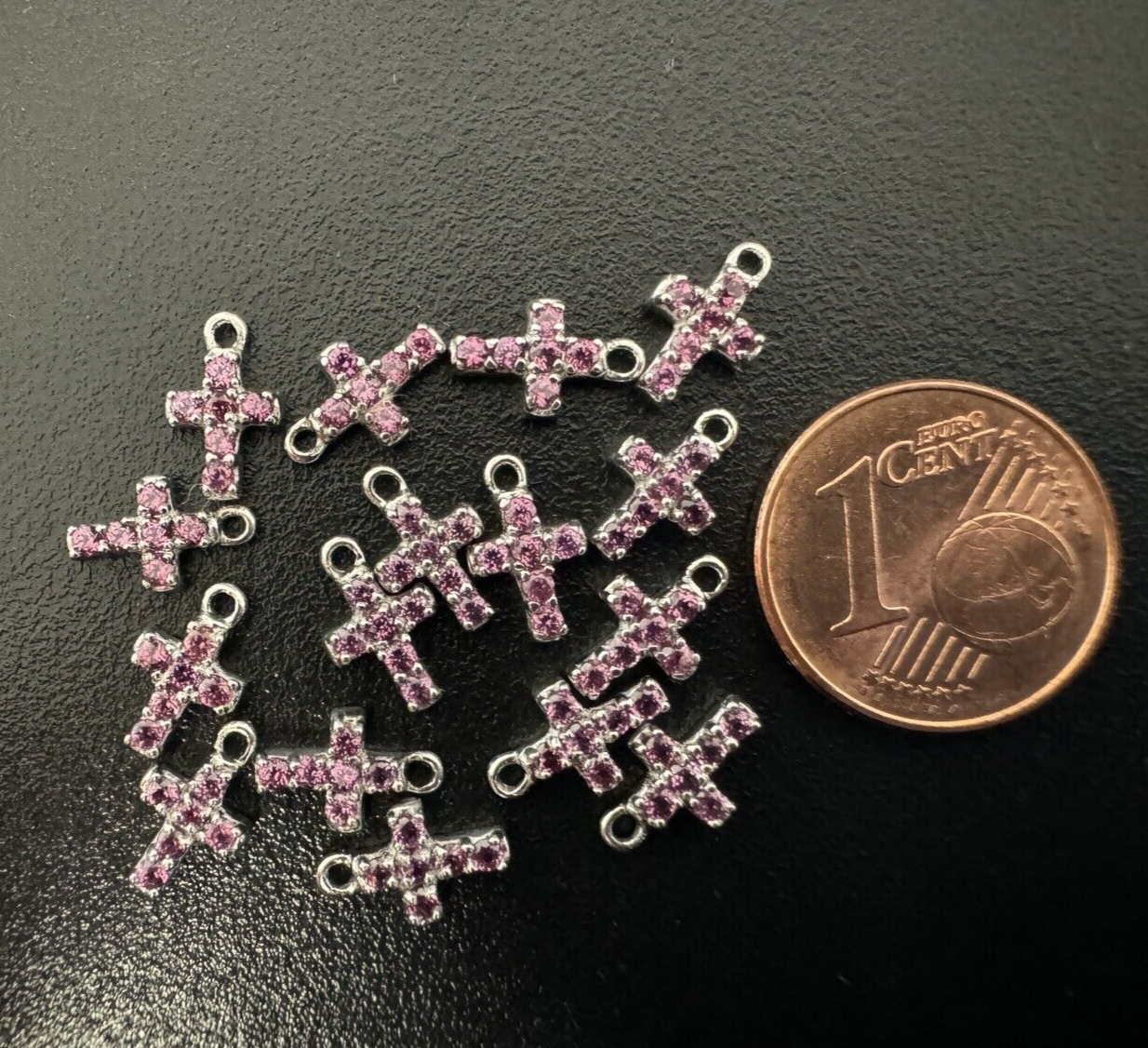 Silver Sterling Silver Charm With Pink Sapphires 9,22mm x 5, 80mm