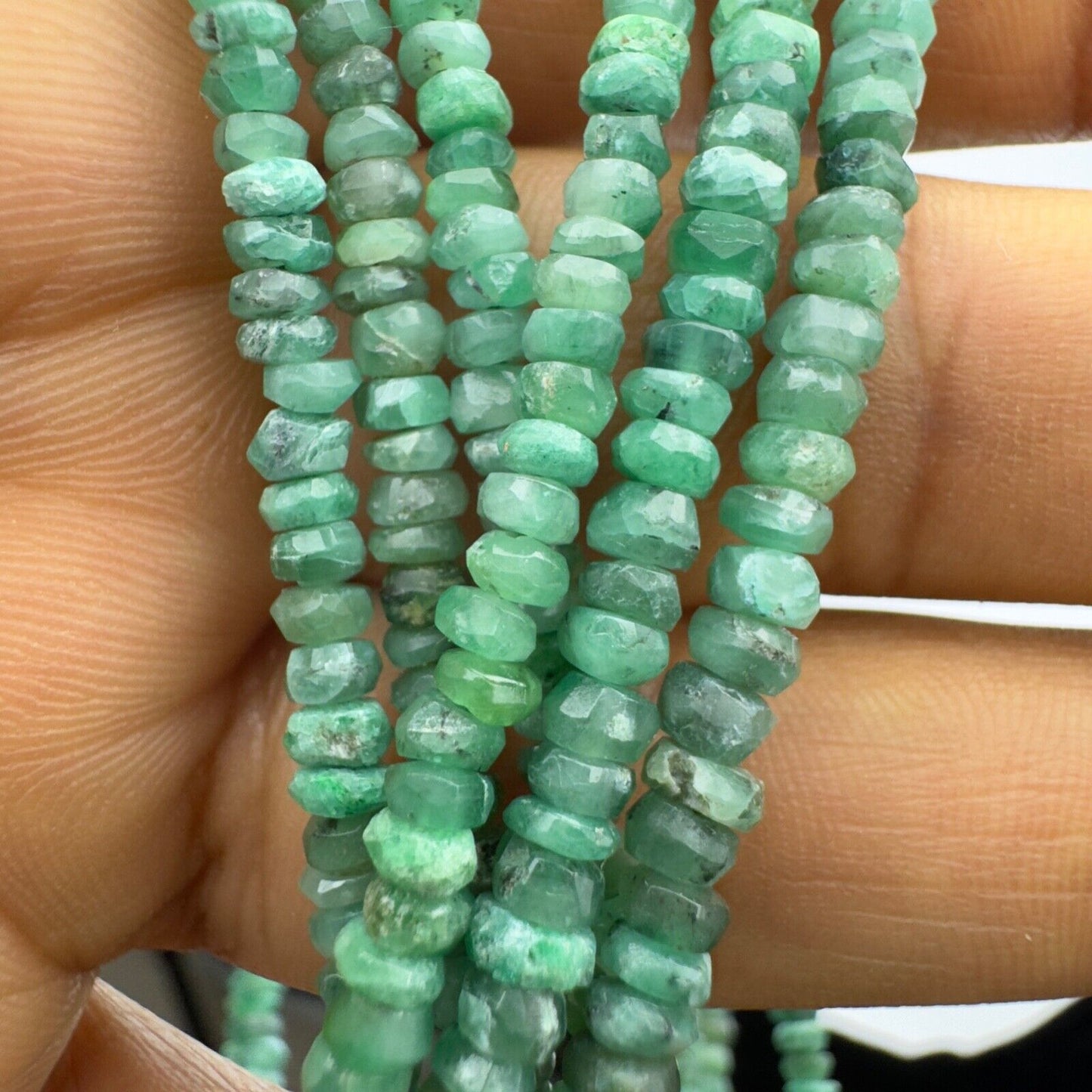 Rare Natural Emerald Rondelle Necklace 42cm 50-59,99 Carat With Silver Clasp