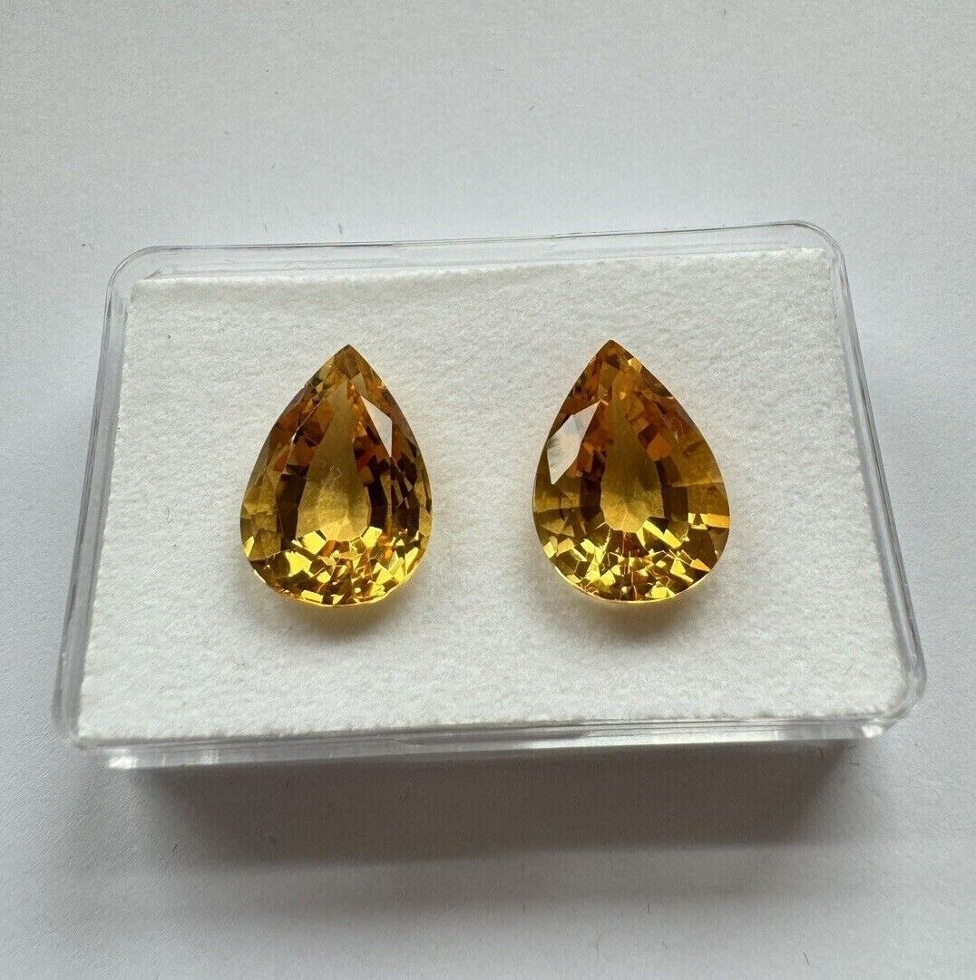 Beautiful Sun Yellow Citrine Drops Pair 22,16cts