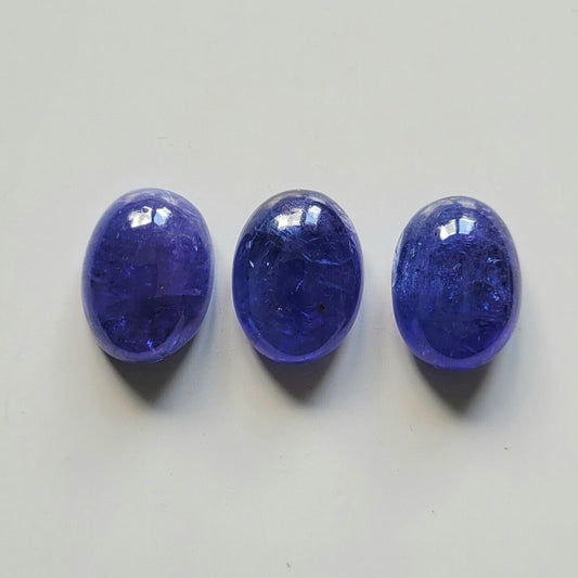 Tanzanite Natural Blue Oval Cabochon 16 x 12 mm 40.24 Carat Trio From Tanzania