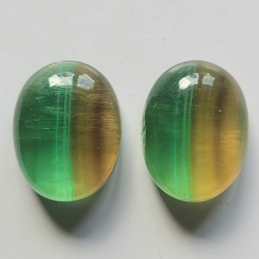 Fluorite Two-tone Oval Cabochon Good Gemstones 21.5 x 16.5 mm 58.53 Carats Pair