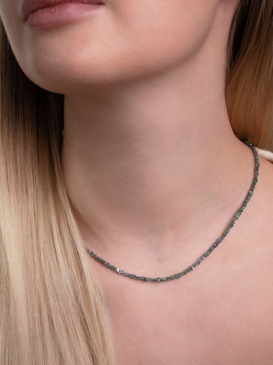 Real Blue Rough Diamant Chain With 925 Silver Clasp About 45 Cm