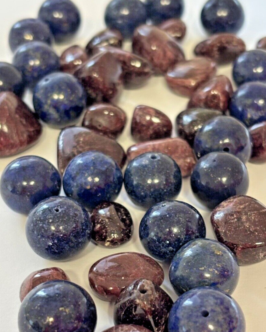 Lapis Lazuli and Ruby Balls Drilled And Mixed Bag of 11 Pieces