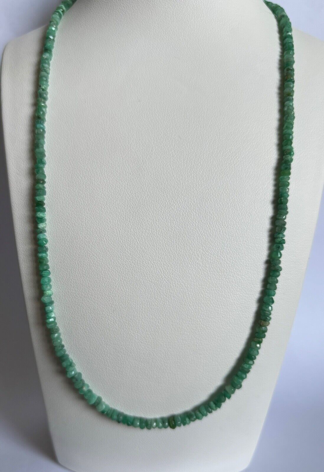 Rare Natural Emerald Rondelle Necklace 42cm 50-59,99 Carat With Silver Clasp