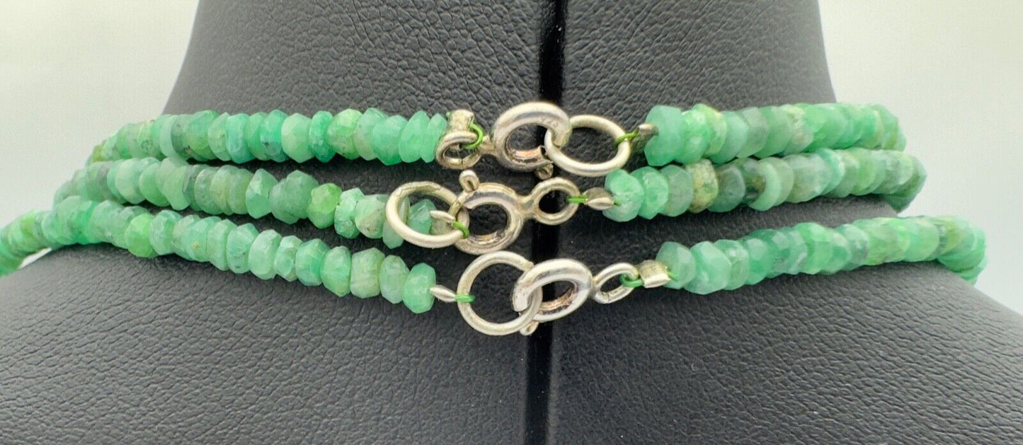 Rare Natural Emerald Rondelle Necklace 42cm 30-39,99 Carat With Silver Clasp