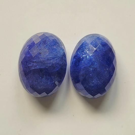 Tansanit, natürlich, blau, oval, Rosenschliff, 23,6 x 17,4 mm, 84,29 Karat, aus Tansania, Paar